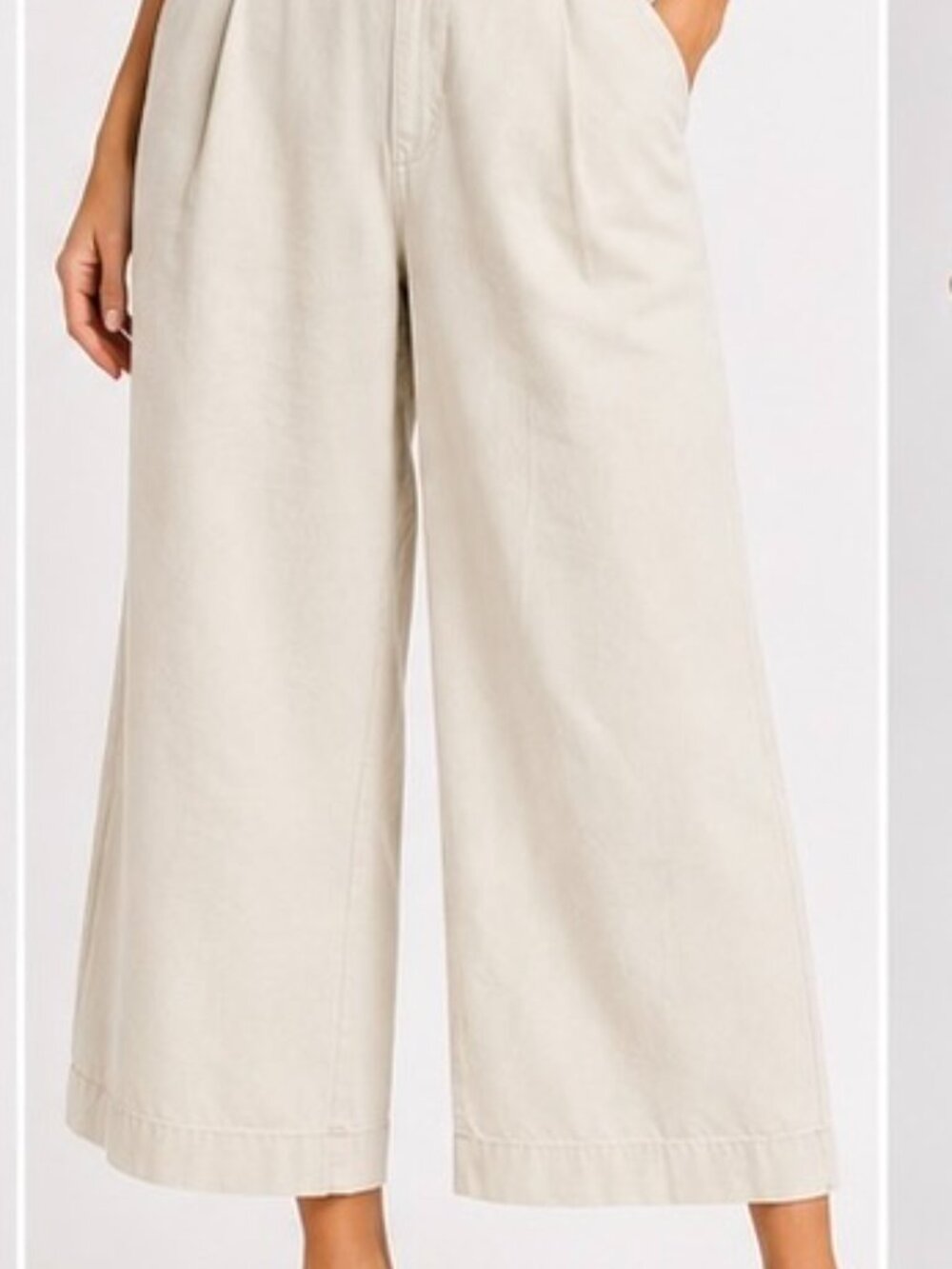 Jaquie The Label Women’s Cream Wide Leg Pants Cotton Pull On Medium 31 Long